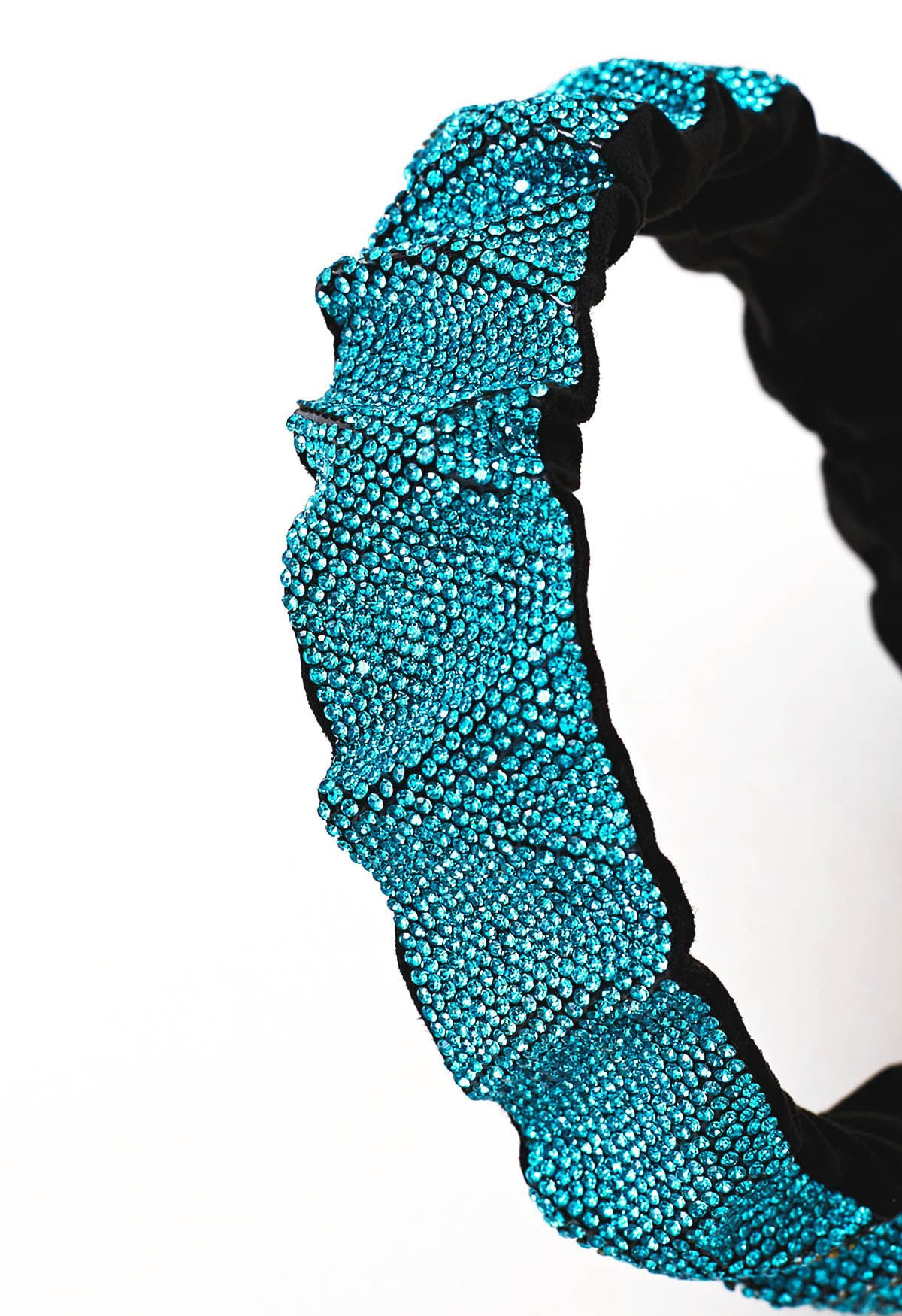 Shimmery Rhinestone Wide Pleats Headband in Turquoise