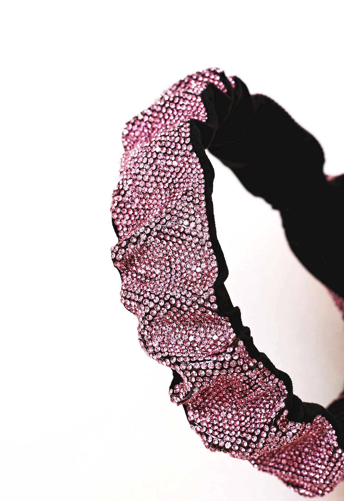 Shimmery Rhinestone Wide Pleats Headband in Pink