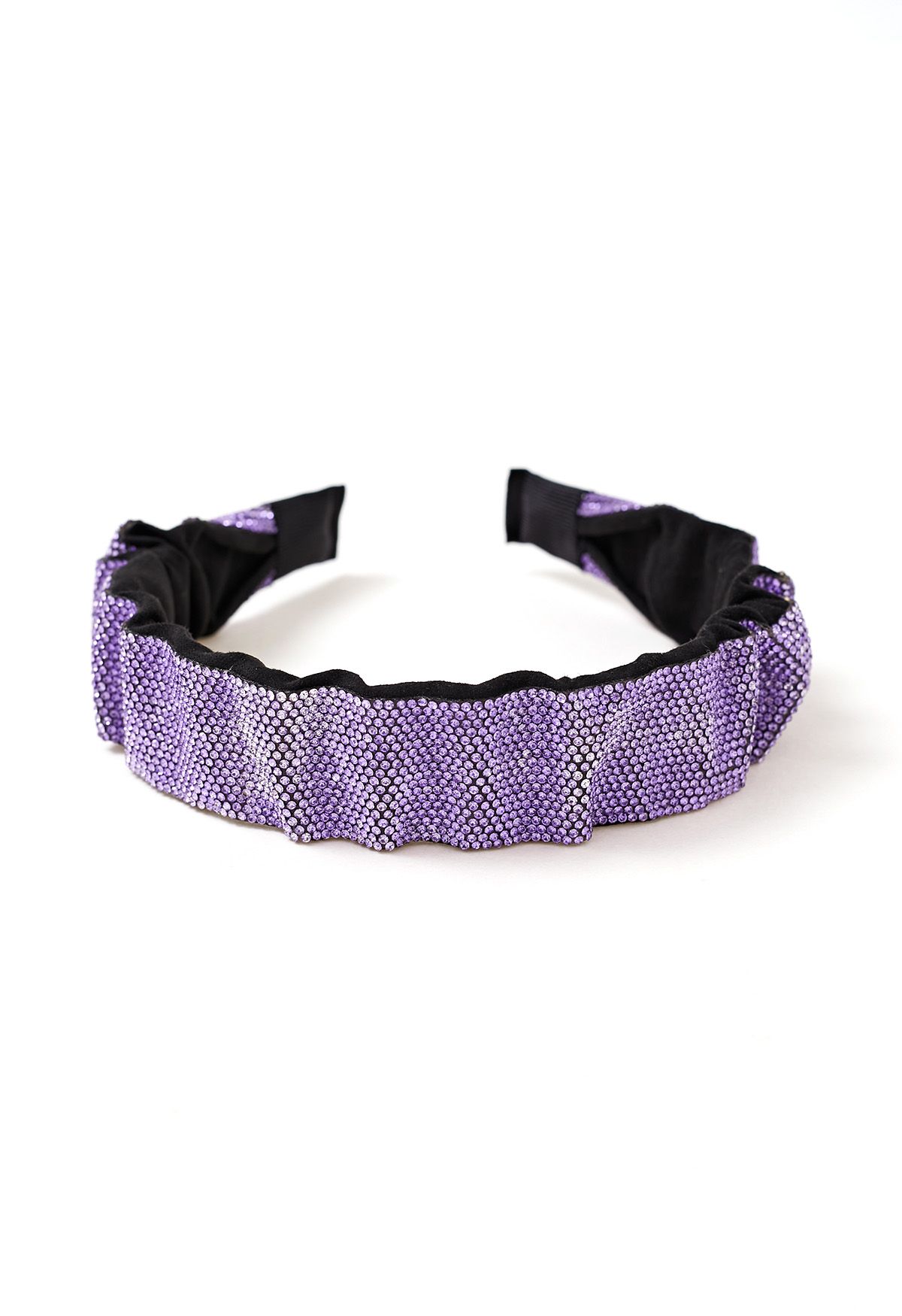 Shimmery Rhinestone Wide Pleats Headband in Purple