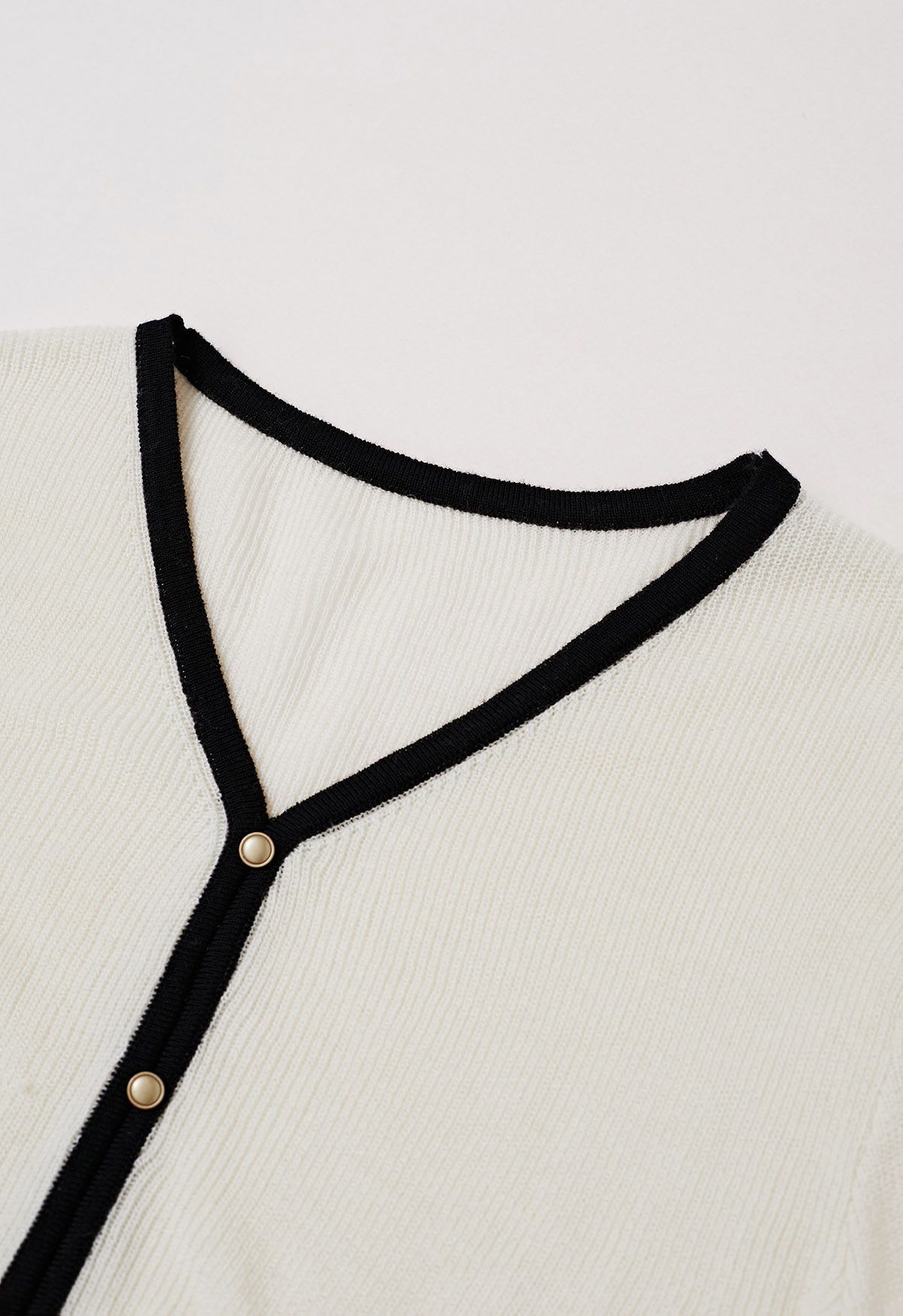 Button Trim Contrast Knit Cardigan in White