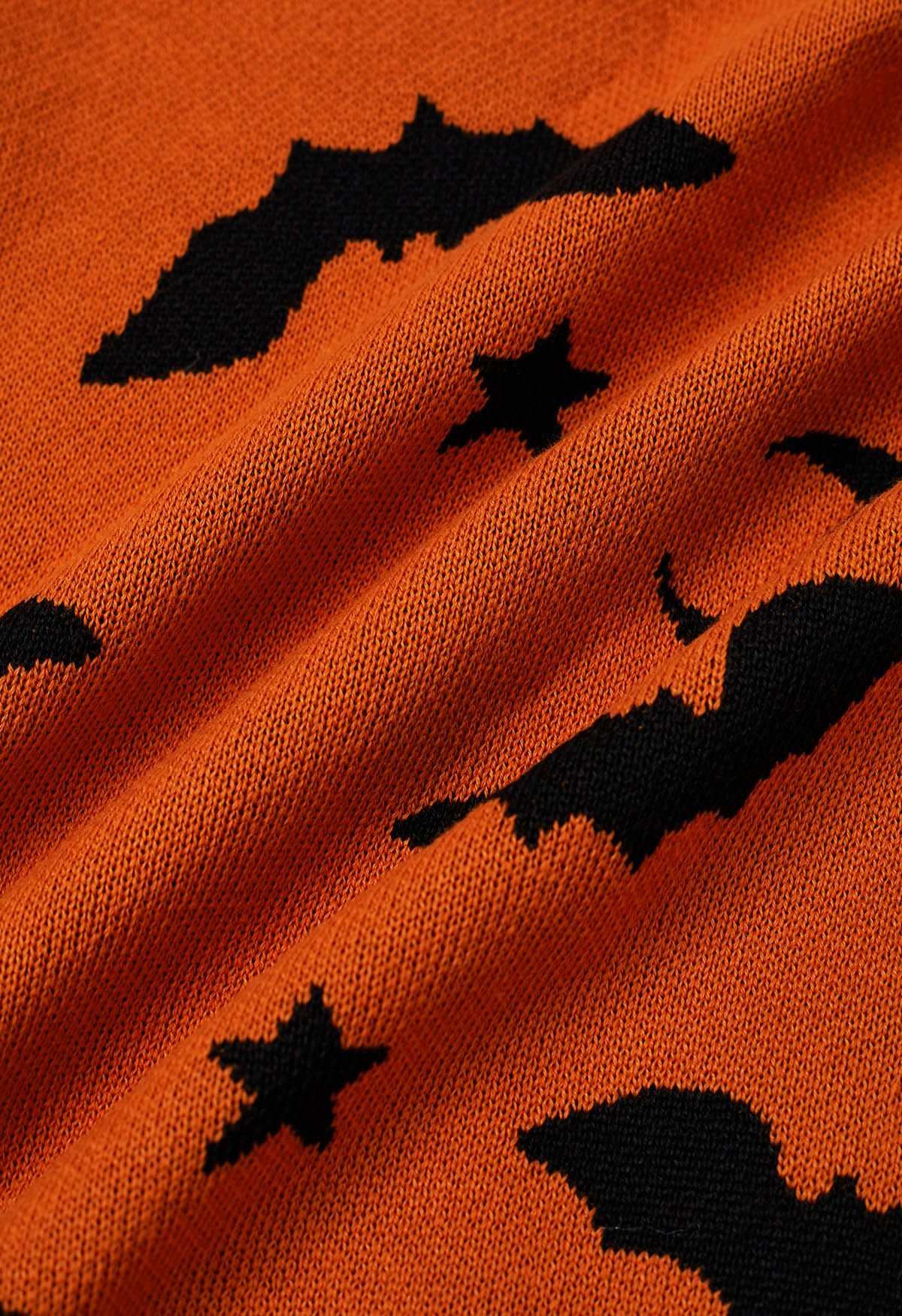 Moonlit Bats and Stars Open Front Knit Cardigan in Pumpkin