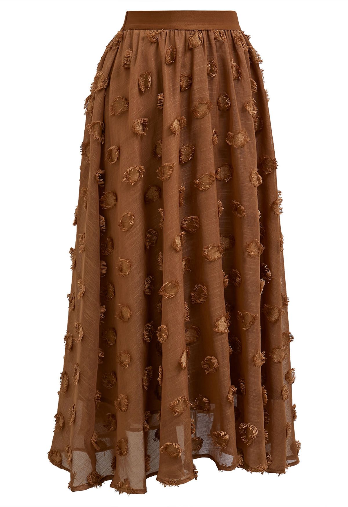 Tassel Spots Elastic Midi Skirt in Caramel