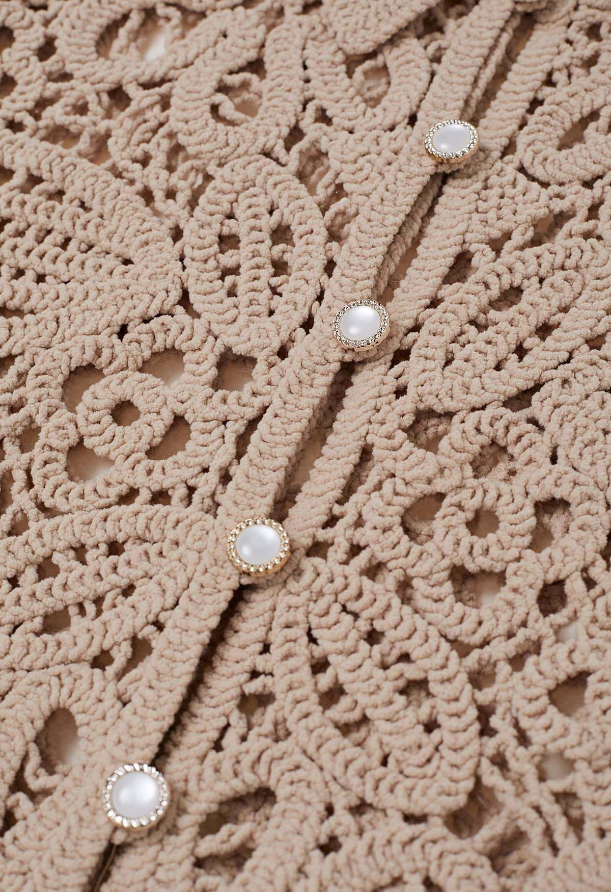 Floral Cutwork Crochet Pearly Buttoned Top