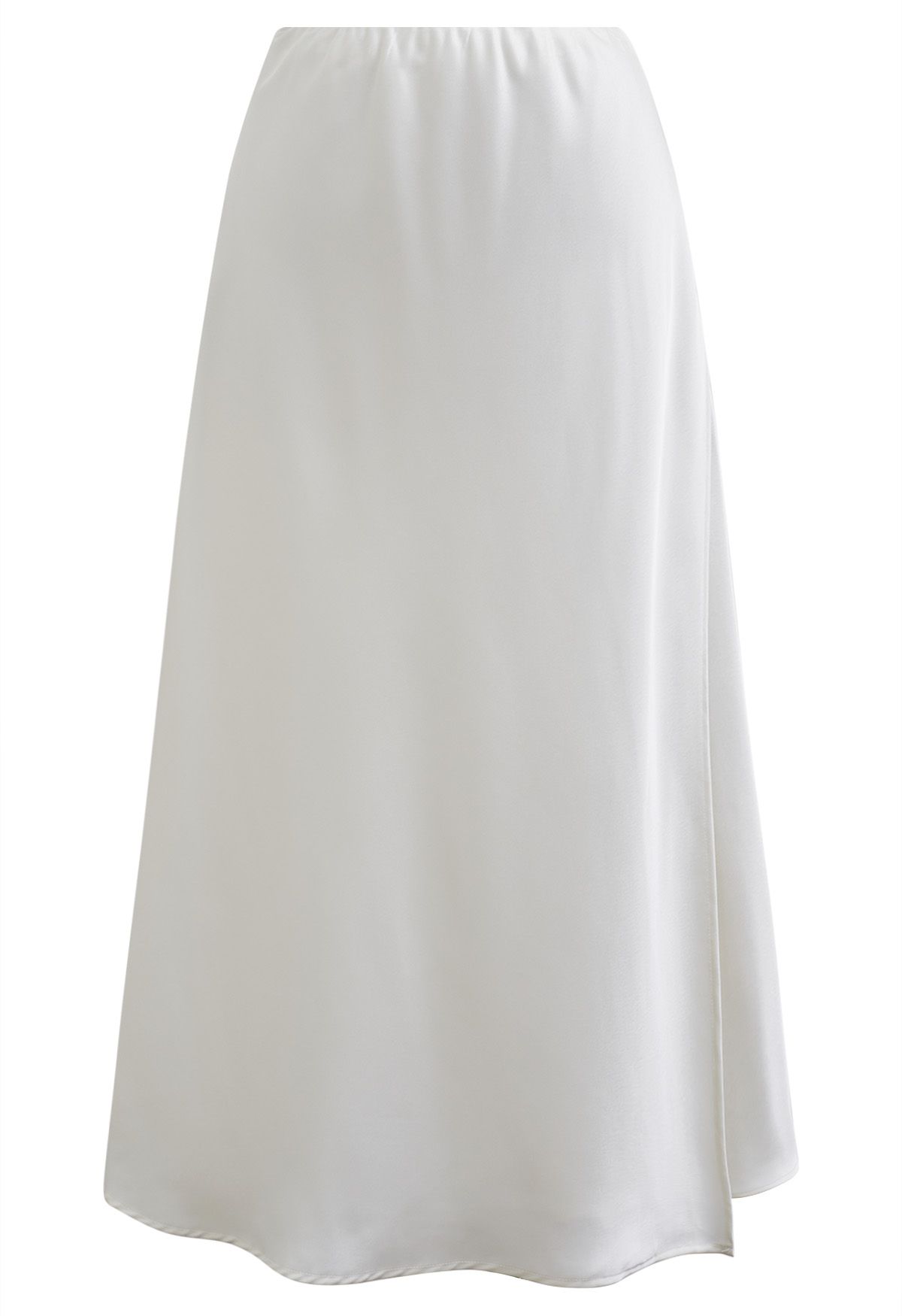 Satin Elegance Front Flap Maxi Skirt in White