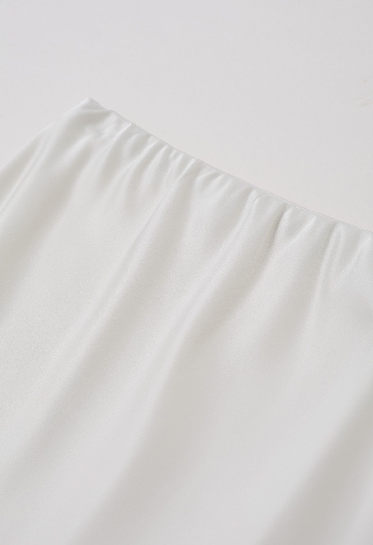 Satin Elegance Front Flap Maxi Skirt in White