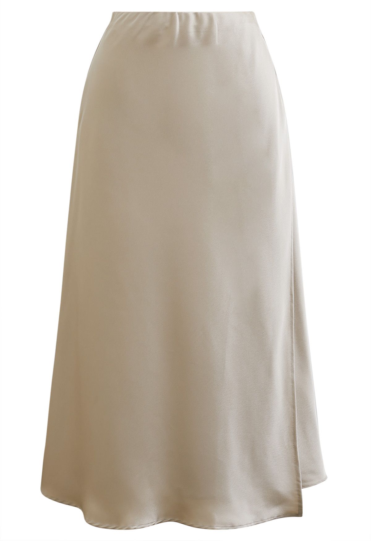 Satin Elegance Front Flap Maxi Skirt in Sand