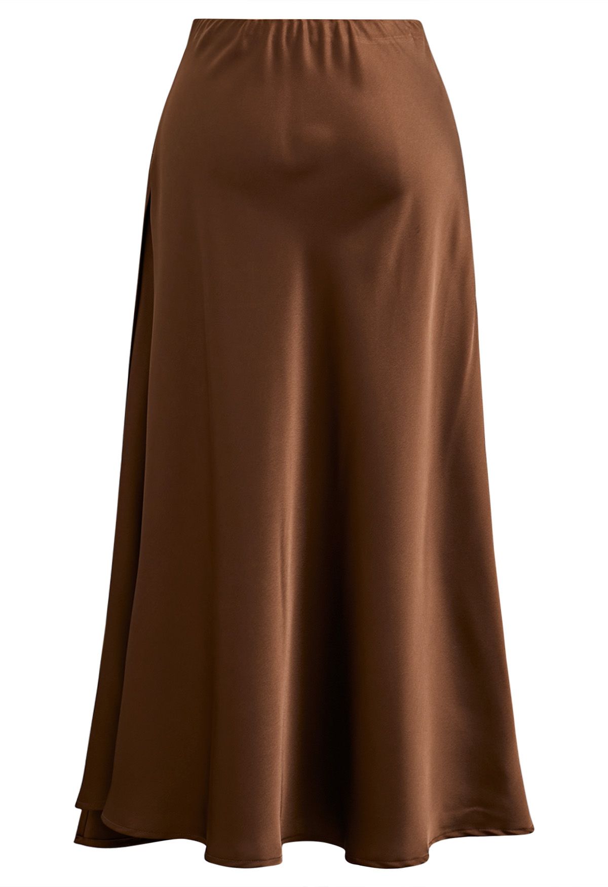 Satin Elegance Front Flap Maxi Skirt in Caramel