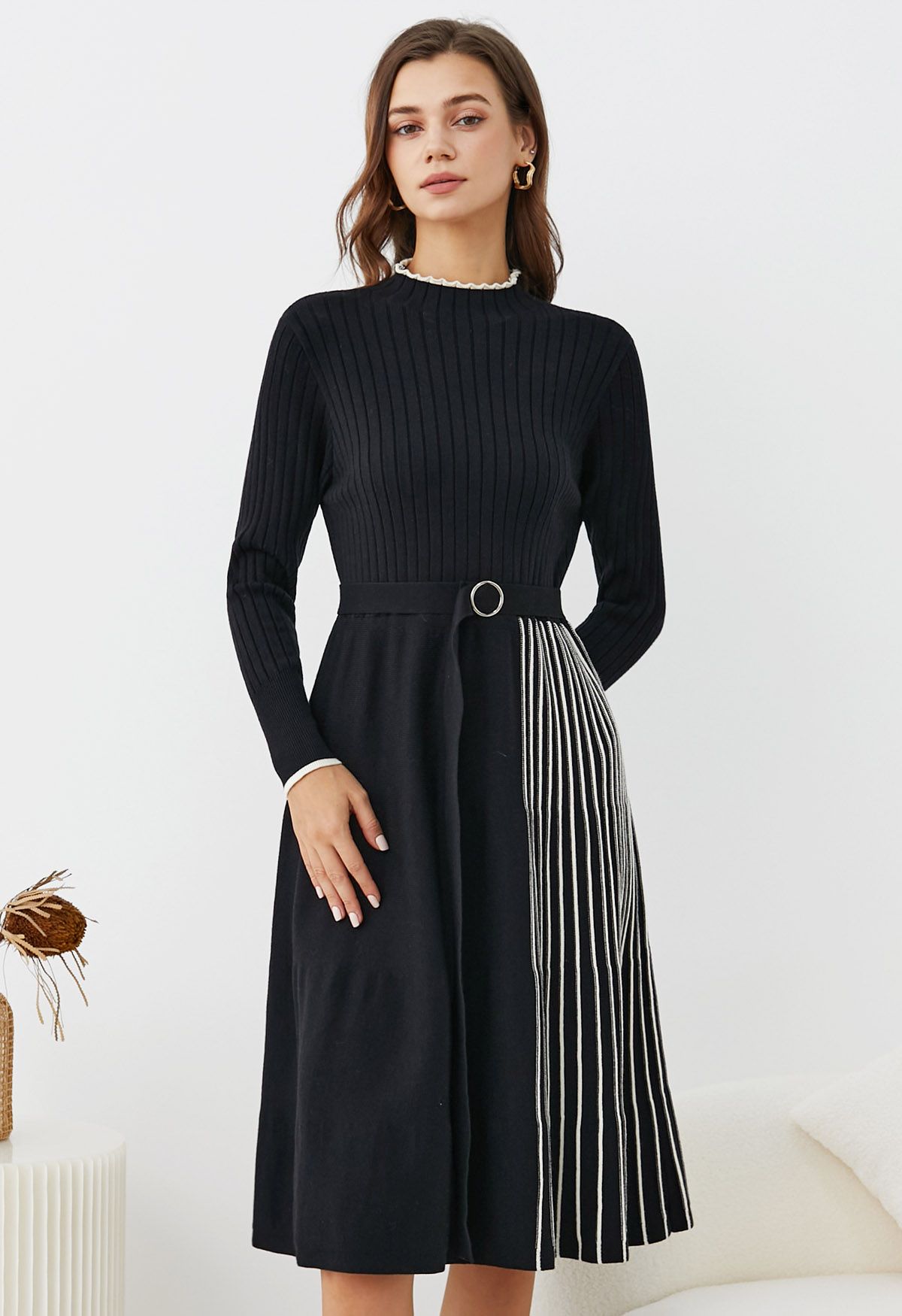 Belted ribbed knit dress best sale