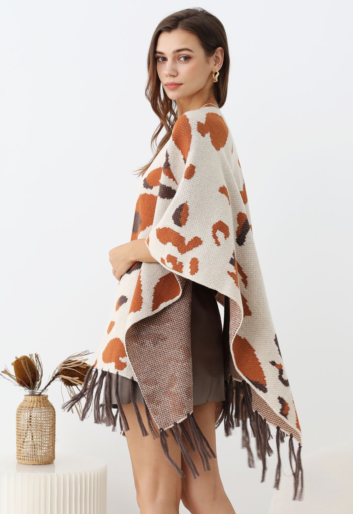 Autumn Hues Abstract Fringed Poncho