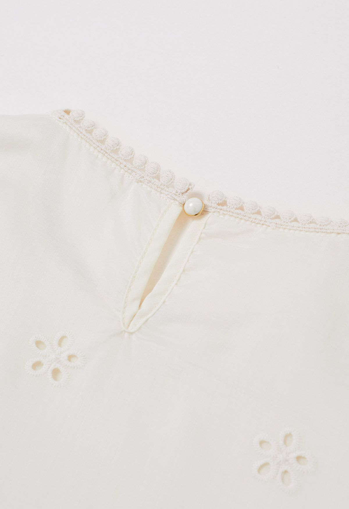 Eyelet Embroidery Peplum Long-Sleeve Top