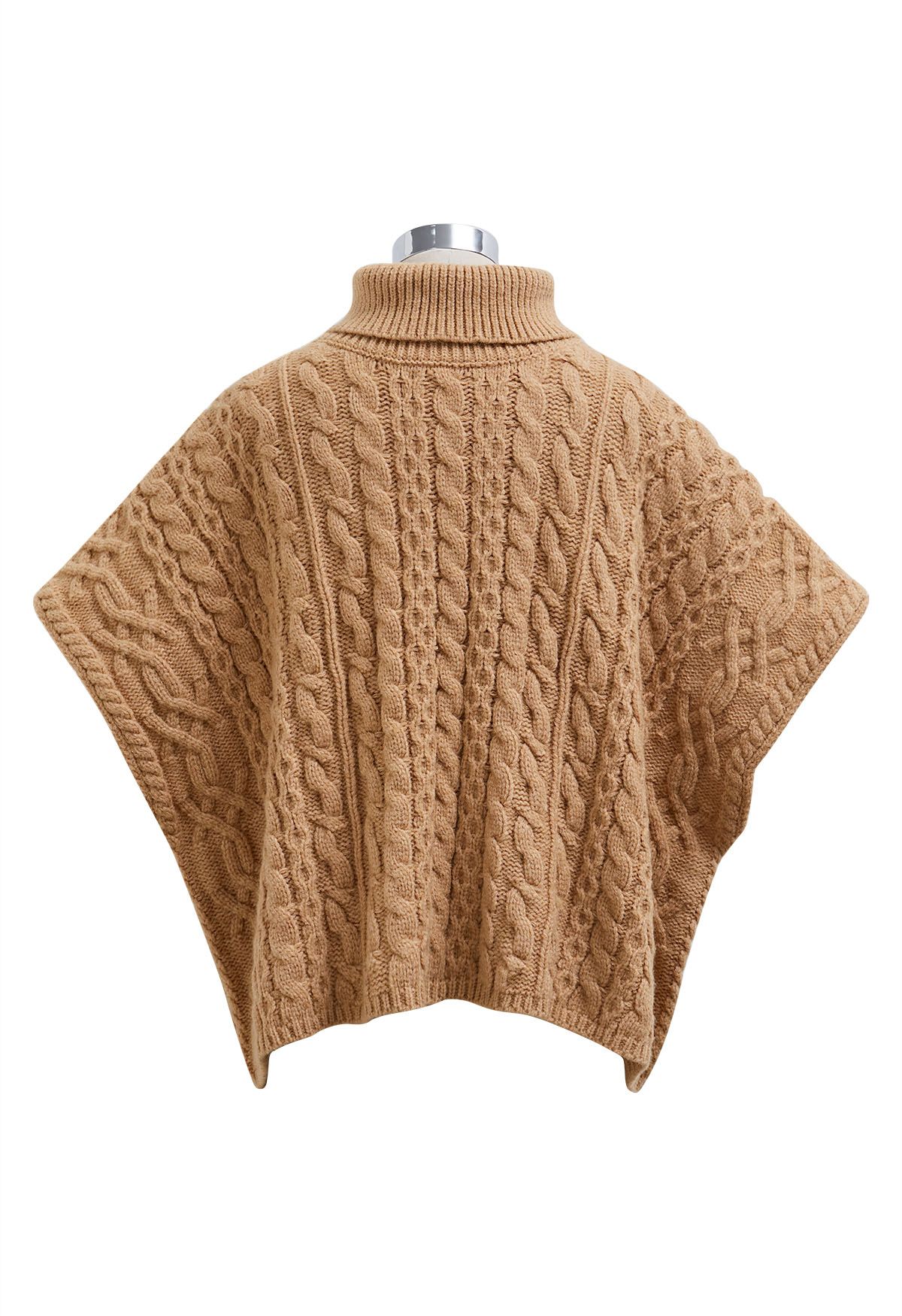 Warmth Turtleneck Cable Knit Cape Sweater in Camel Retro Indie and Unique Fashion