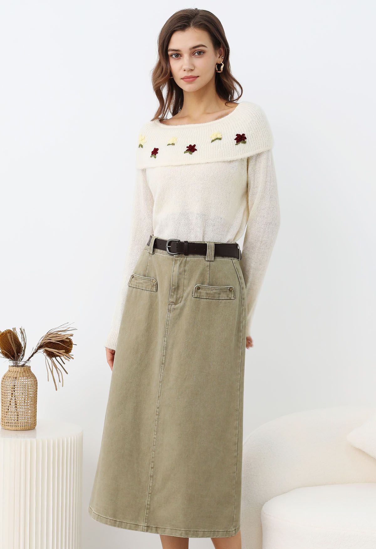 Adorable Stitch Posy Foldover Shoulder Knit Top