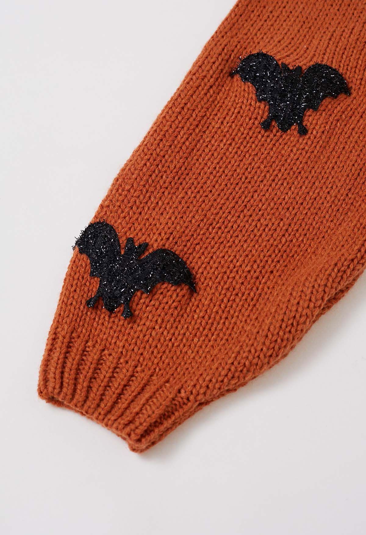 Mystic Bats Patch Buttoned Knit Cardigan in Pumpkin