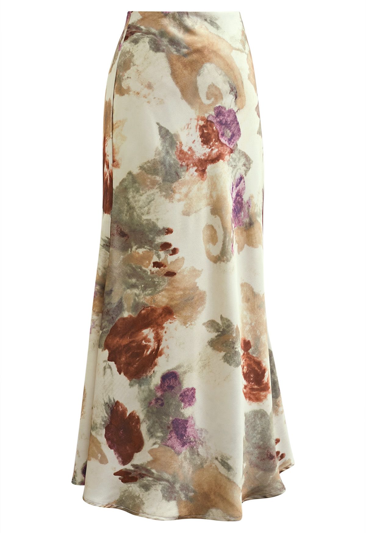 Dreamy Floral Watercolor Print Flare Maxi Skirt