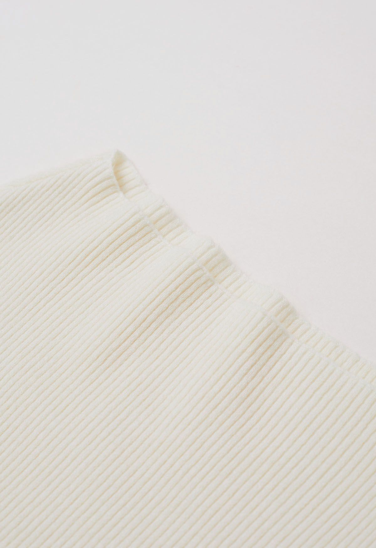 Slanted Hem Ribbed Knit Top in White