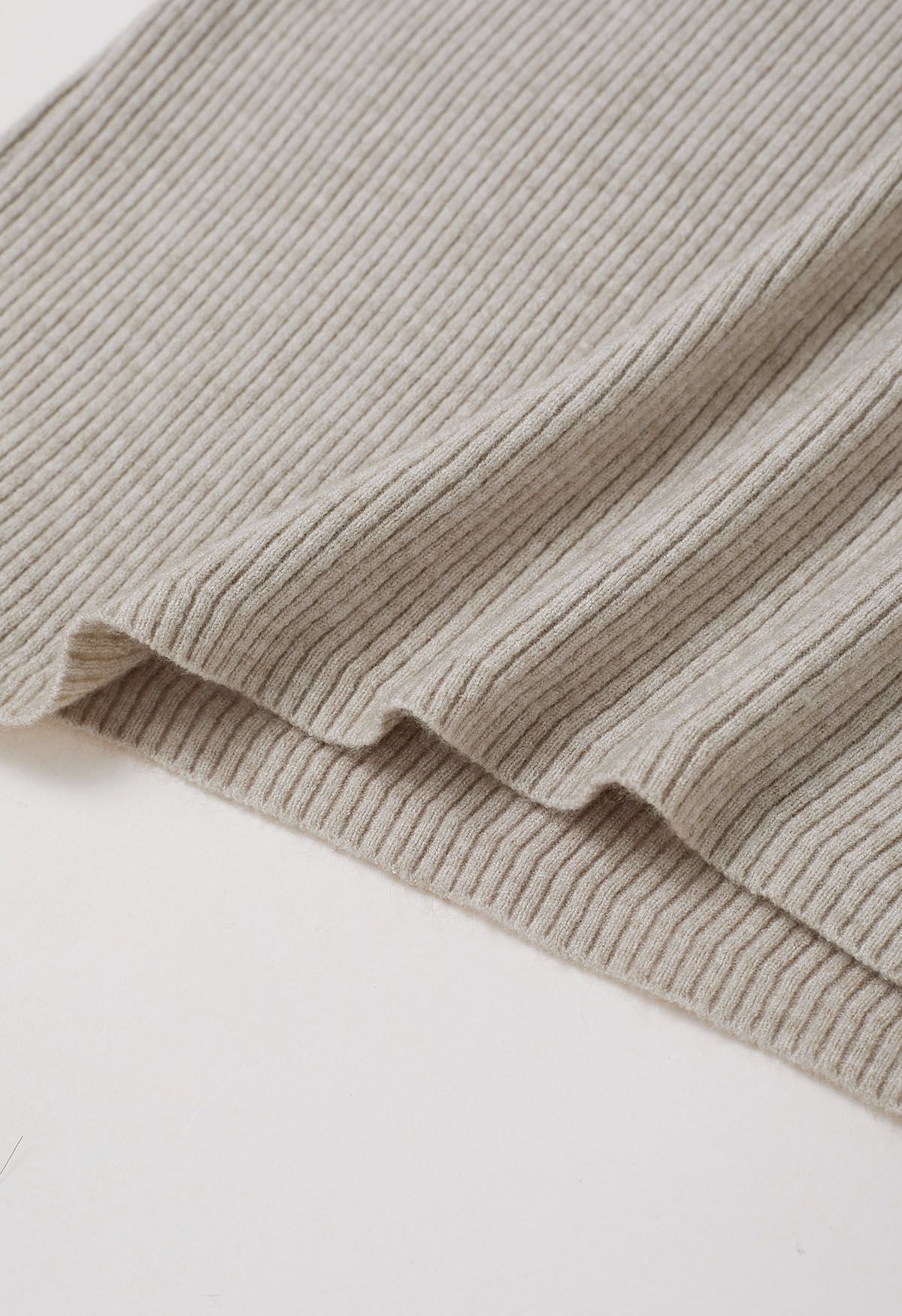 Slanted Hem Ribbed Knit Top in Oatmeal