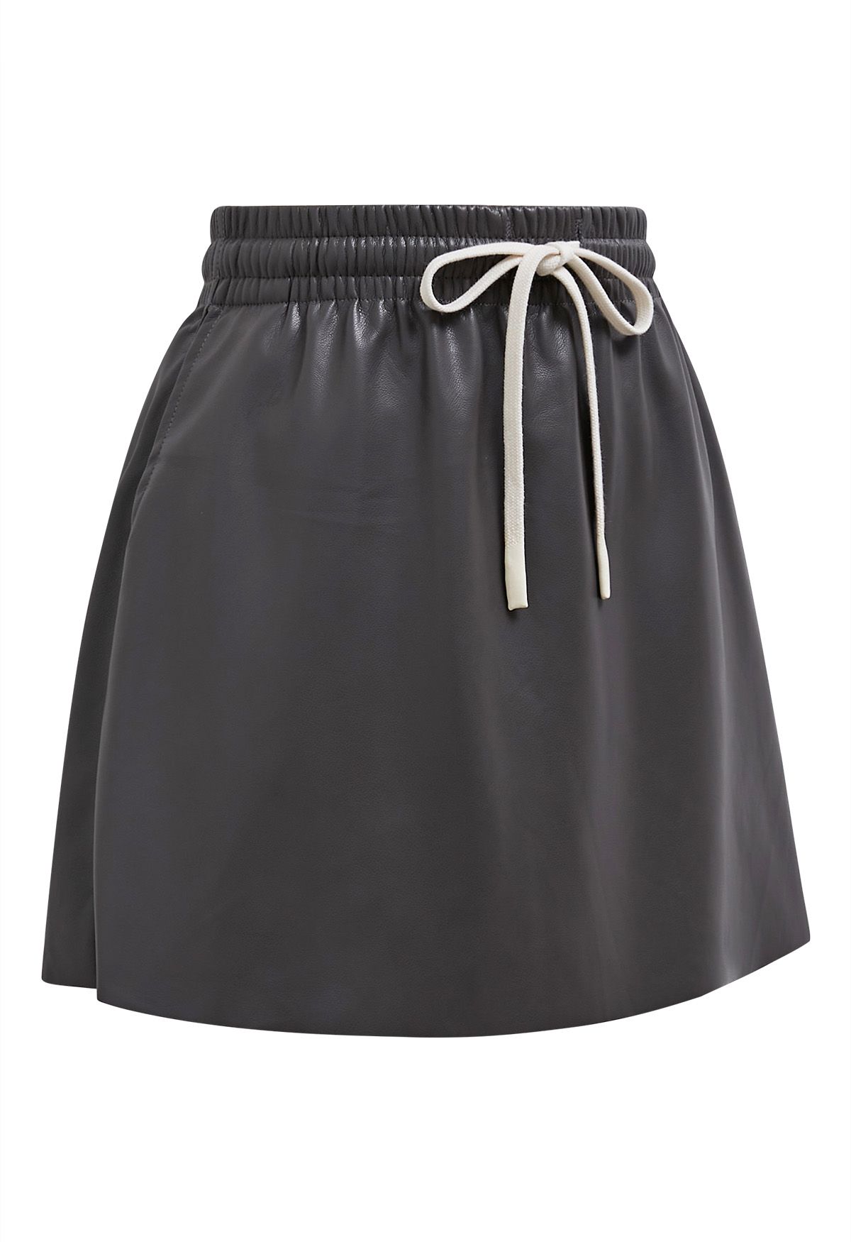 Faux Leather Drawstring Waist Mini Skirt in Smoke