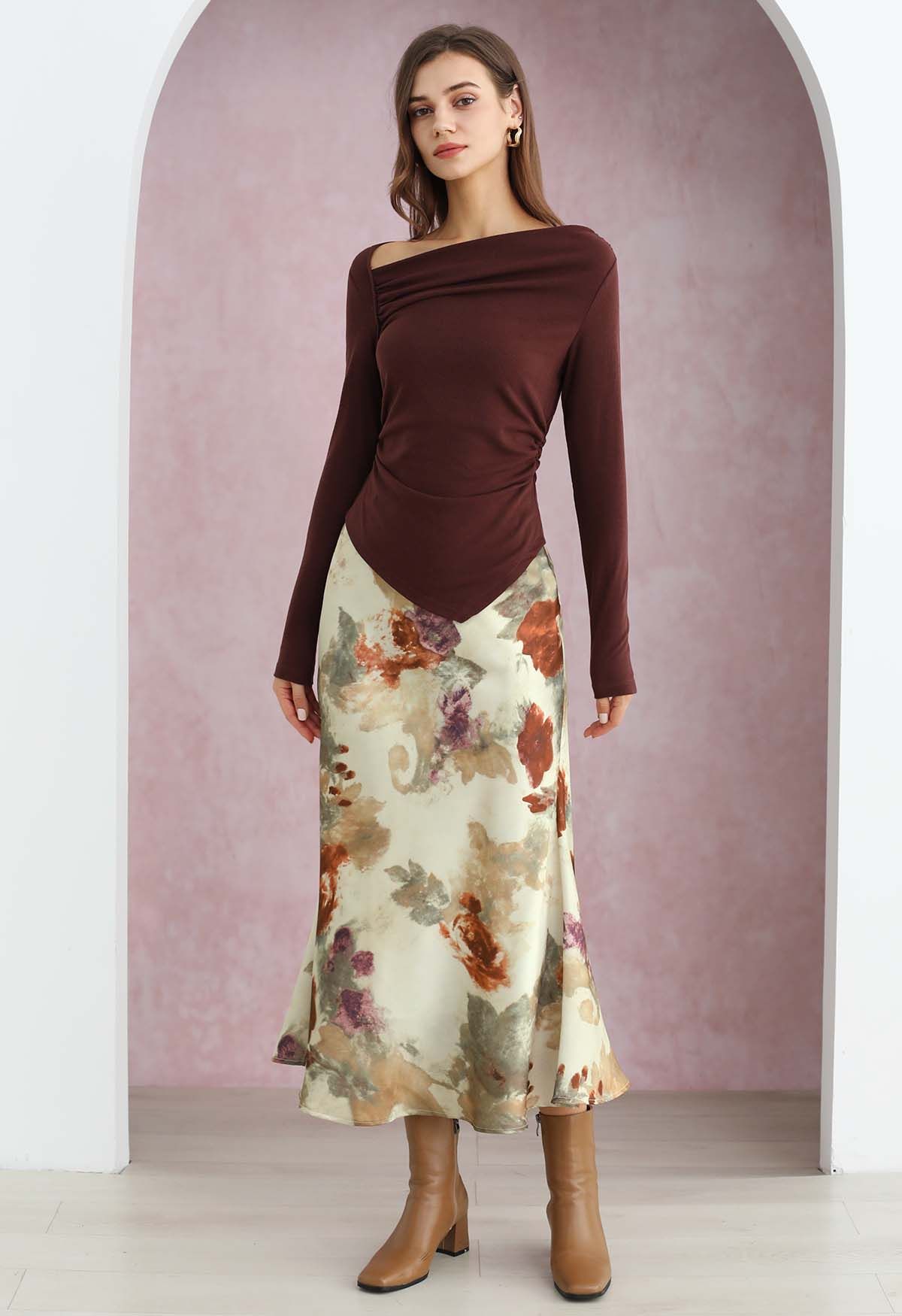 Dreamy Floral Watercolor Print Flare Maxi Skirt