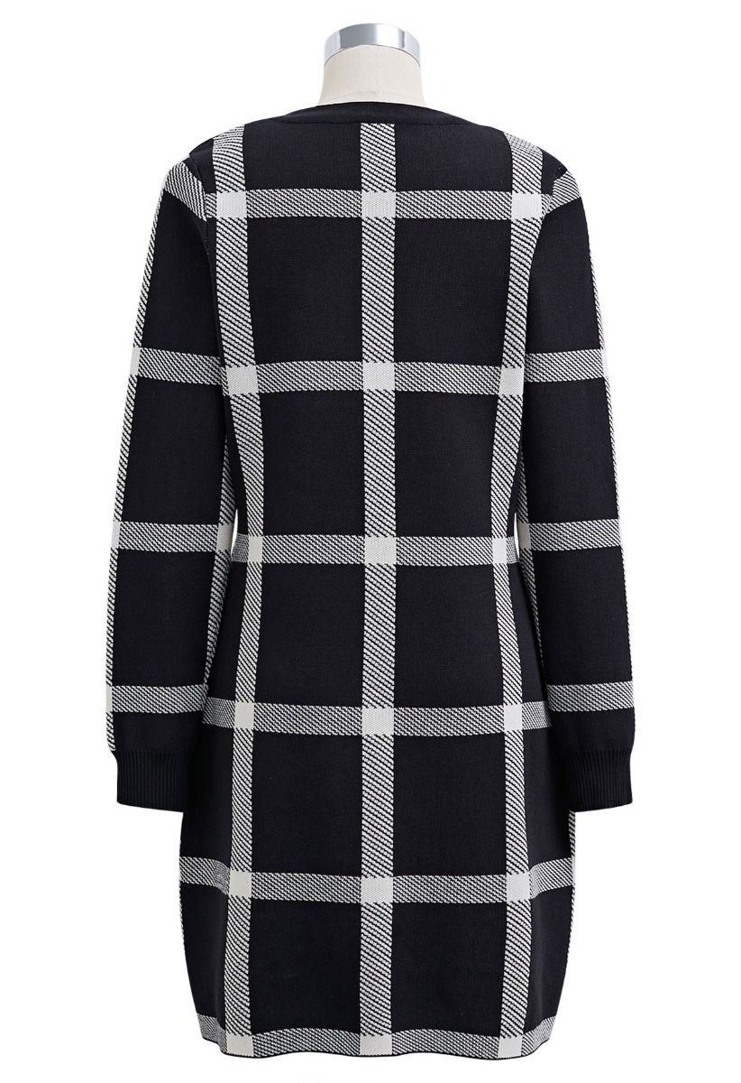 Fall Wear Check Pattern Sweater Dress in Black