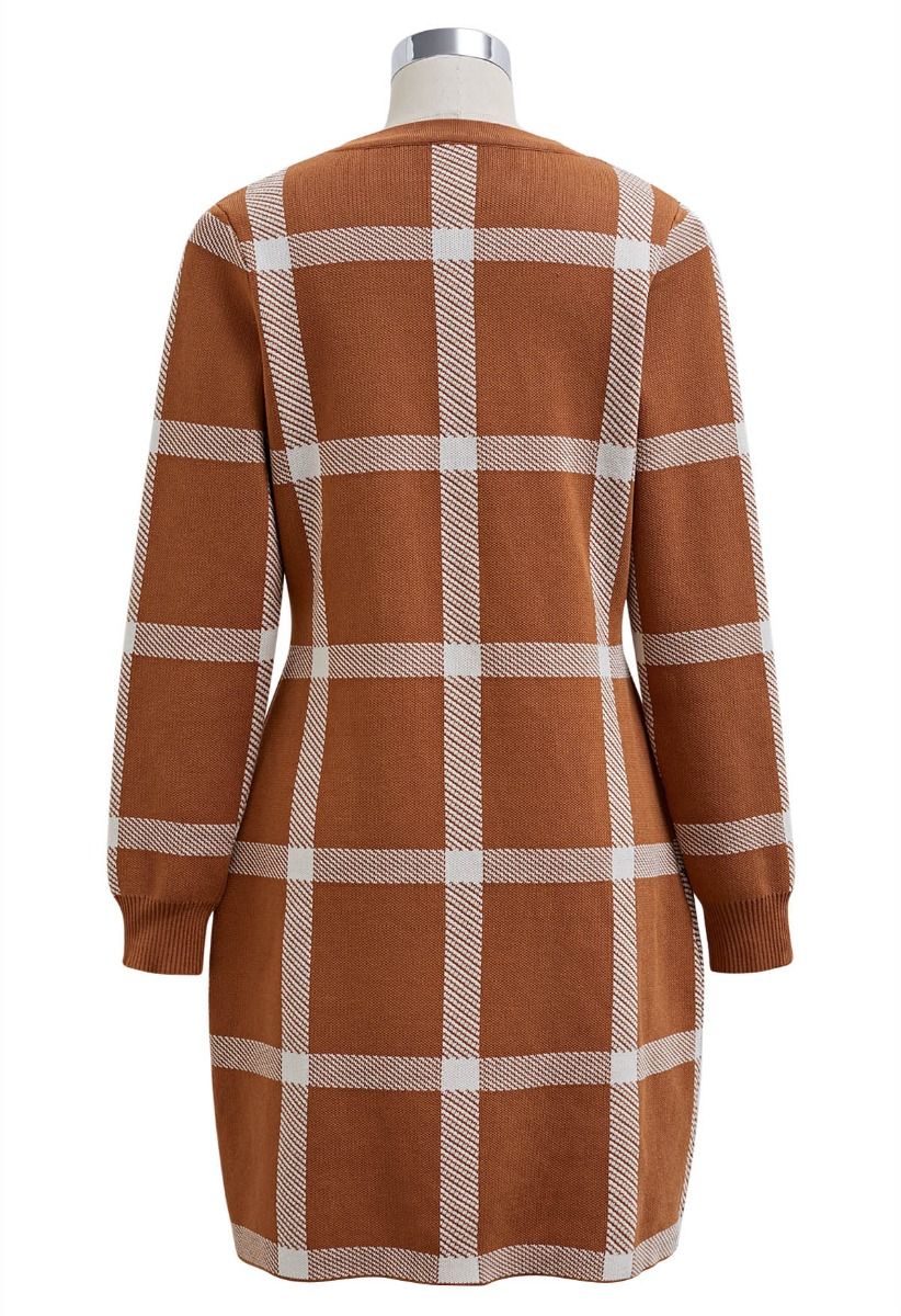 Fall Wear Check Pattern Sweater Dress in Pumpkin