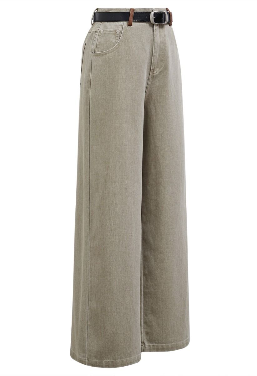 Everyday Chic Belted Straight-Leg Jeans in Sage