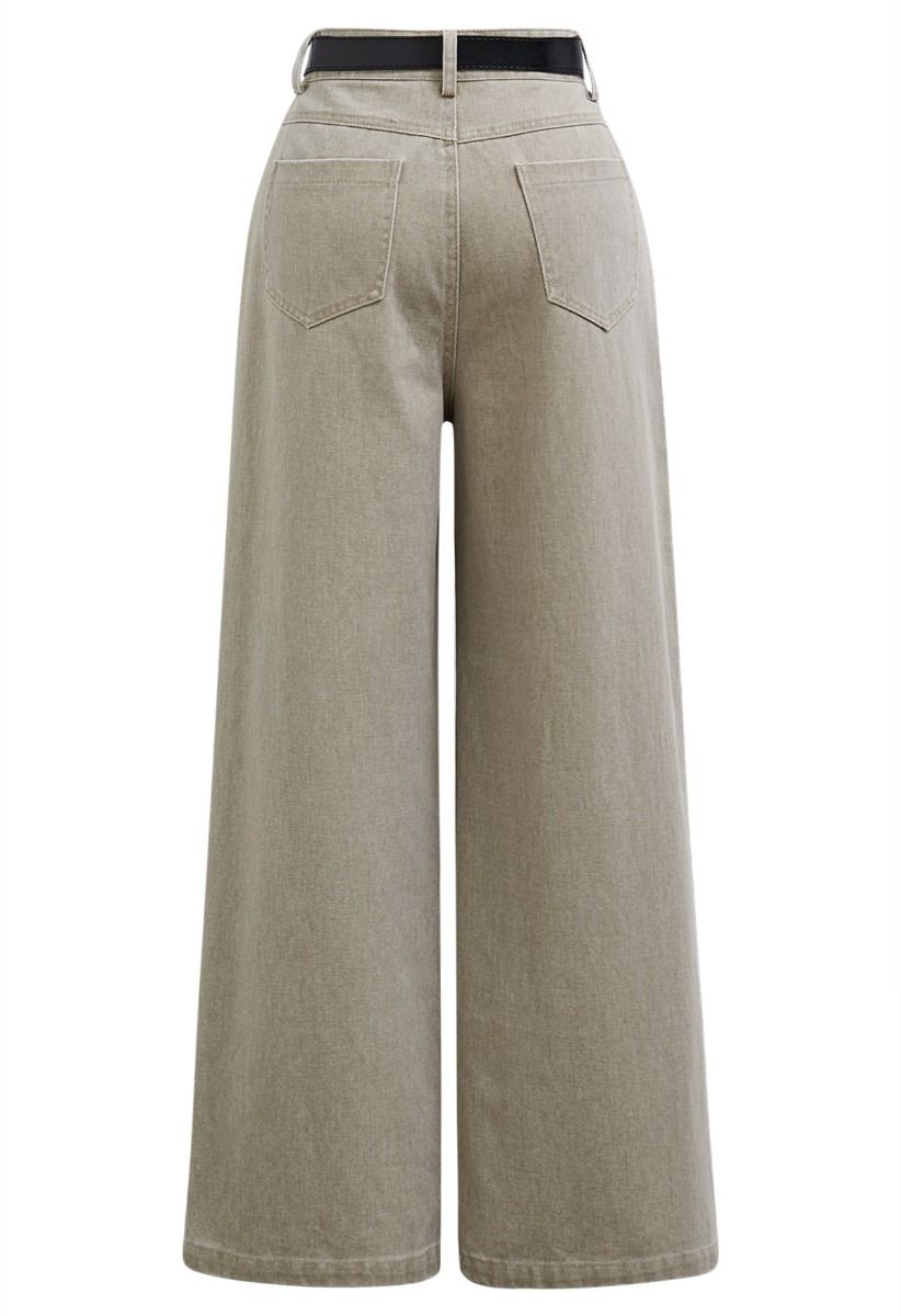 Everyday Chic Belted Straight-Leg Jeans in Sage