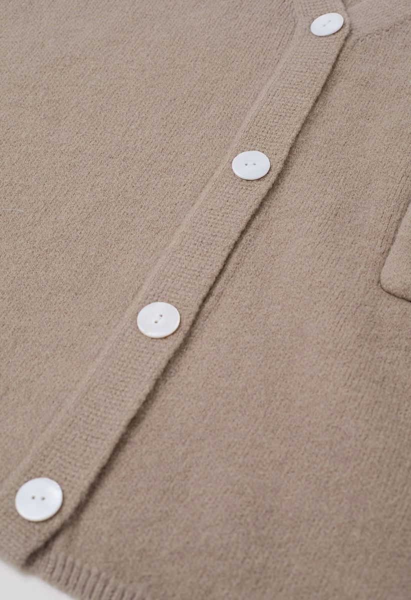 Relaxed Patch-Pocket Button Down Cardigan in Oatmeal