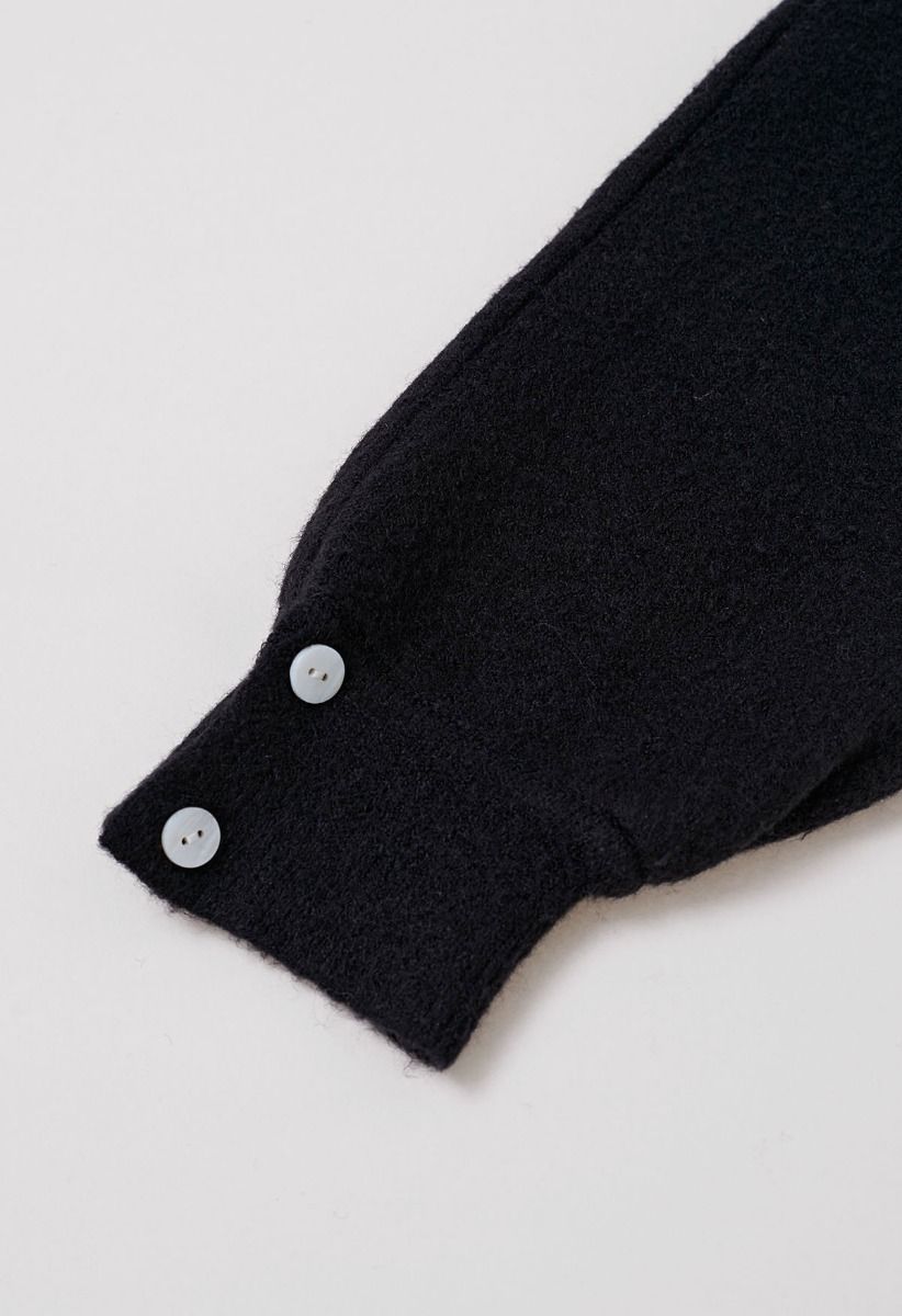 Relaxed Patch-Pocket Button Down Cardigan in Black