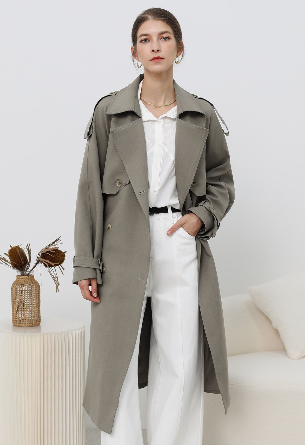 New Icon Double-Breasted Trench Coat in Taupe