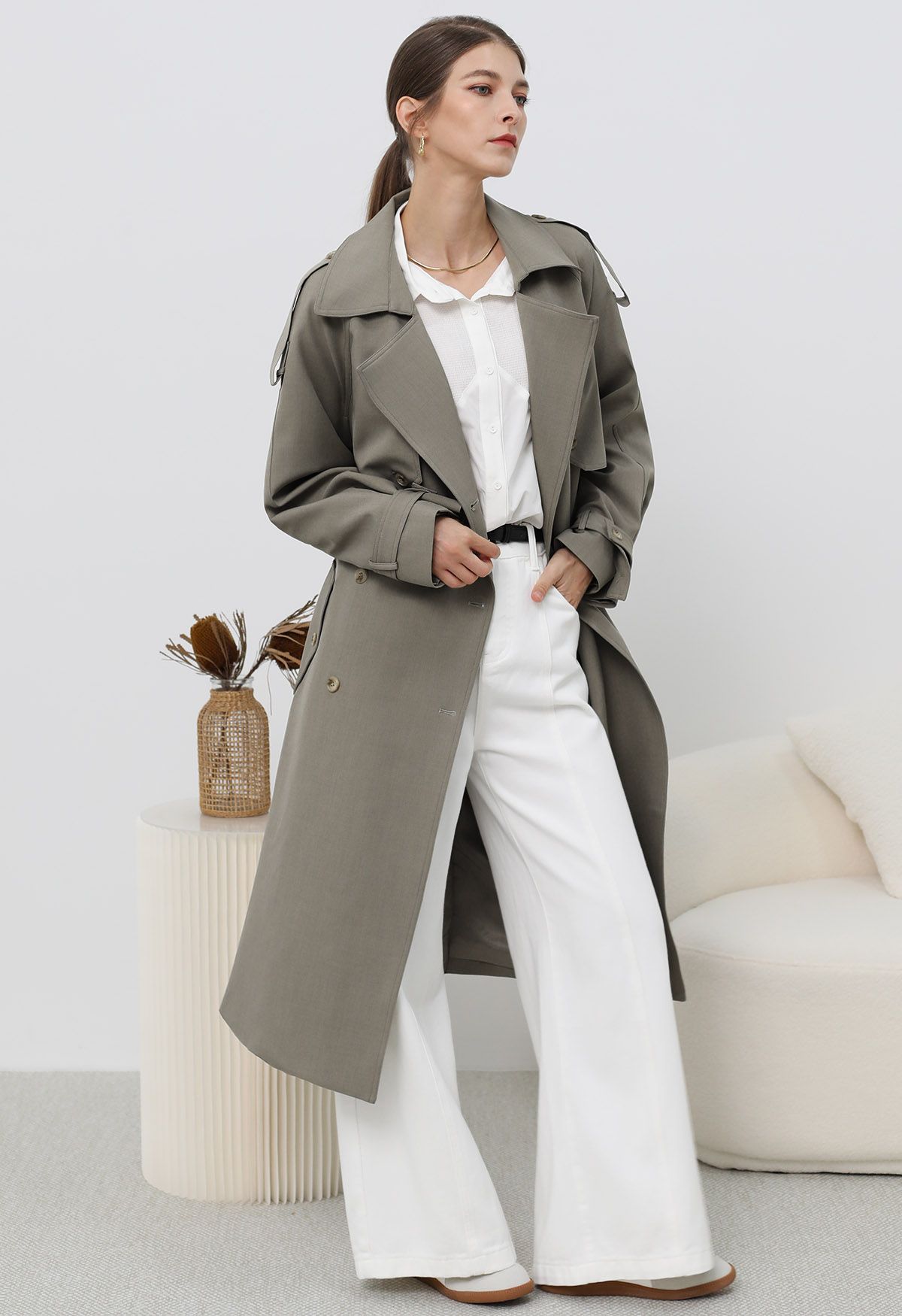 New Icon Double-Breasted Trench Coat in Taupe