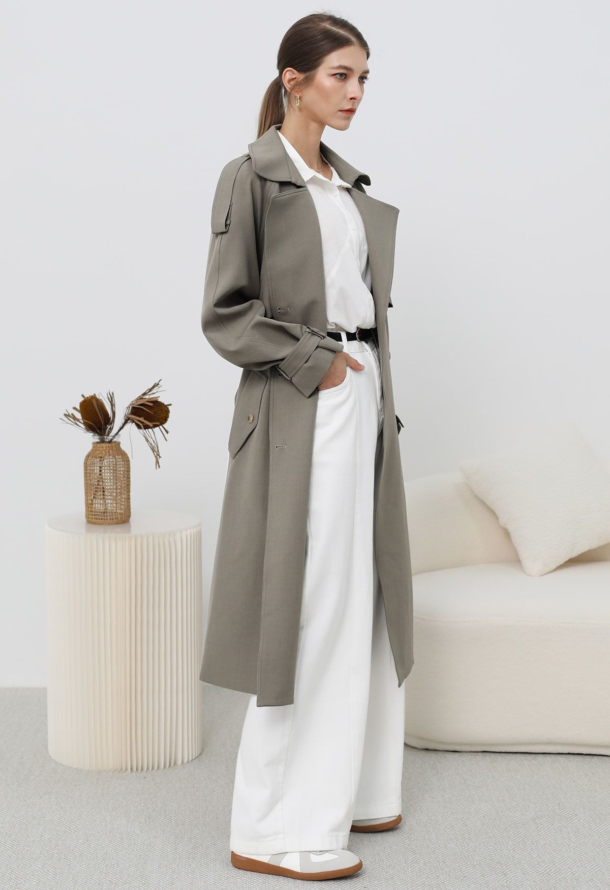 New Icon Double-Breasted Trench Coat in Taupe