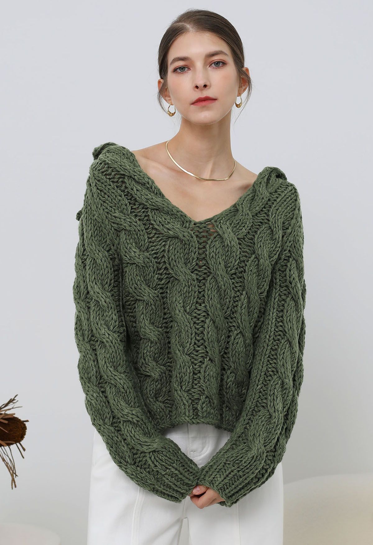 Army green knit sweater hotsell