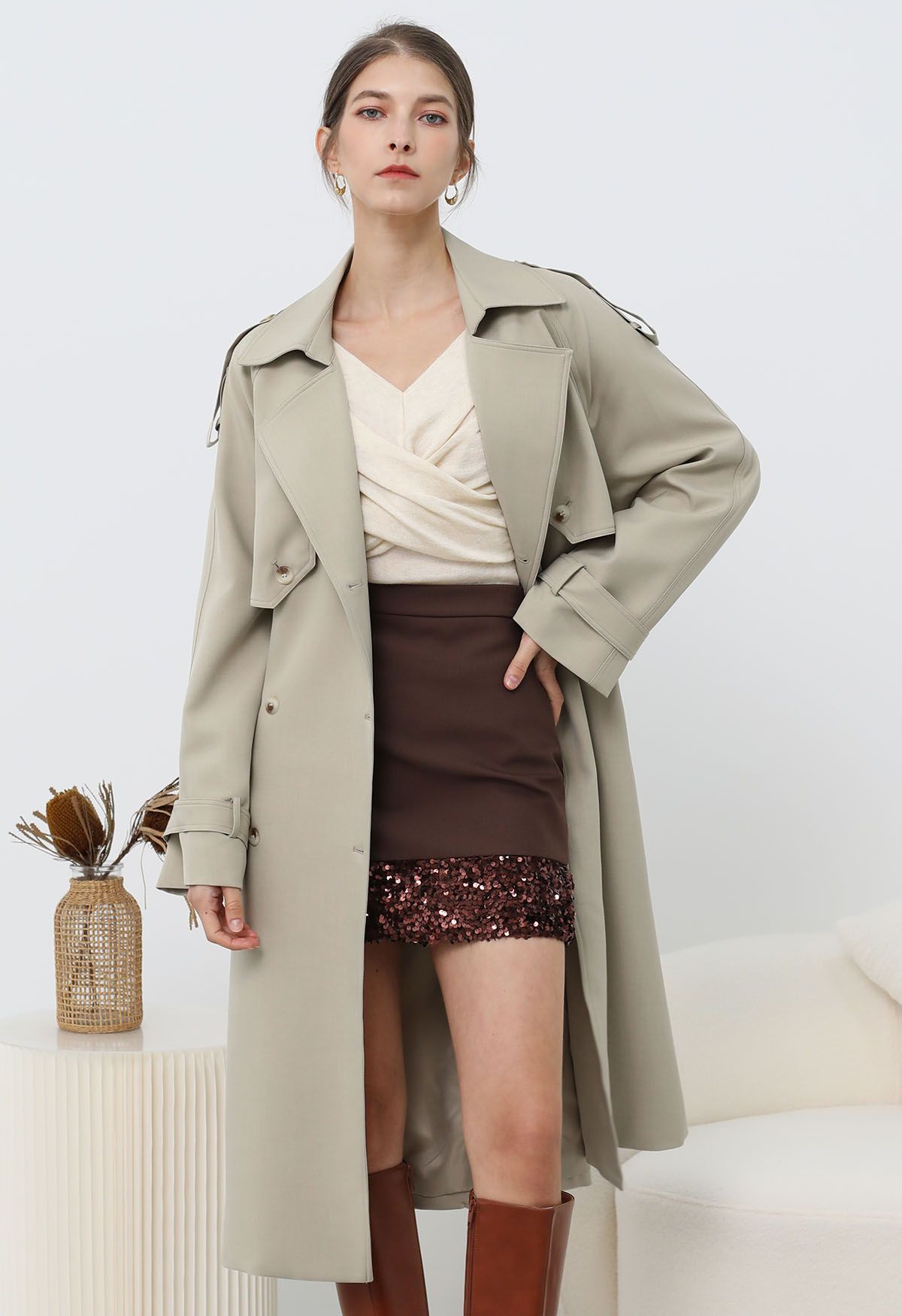 New Icon Double-Breasted Trench Coat in Light Khaki