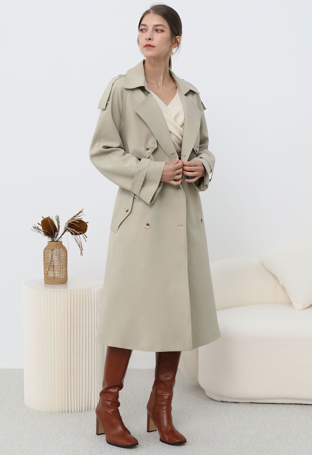 New Icon Double-Breasted Trench Coat in Light Khaki