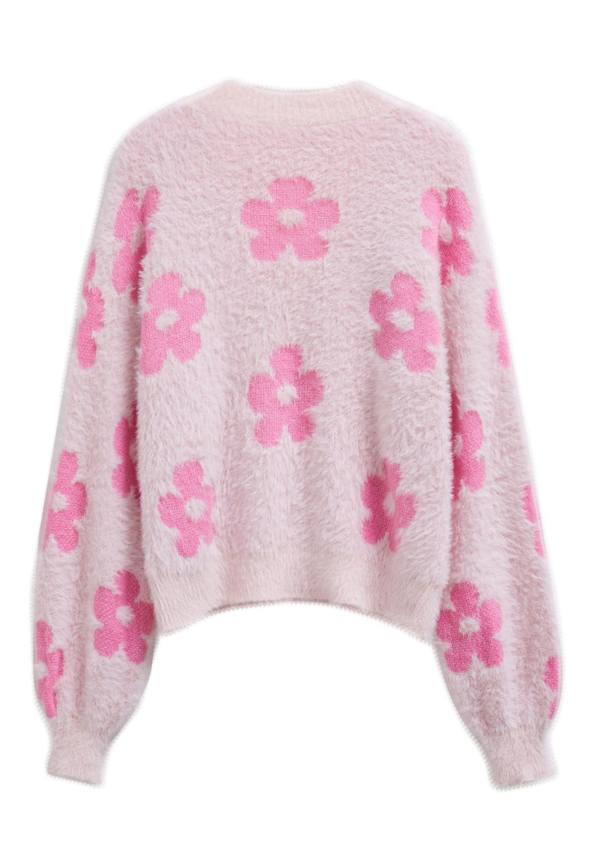 Cuteness Flowers Fuzzy Knit Cardigan in Pink