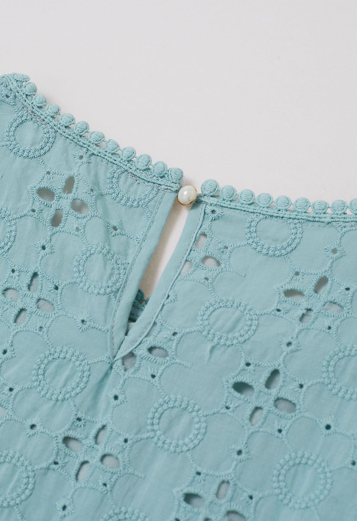 Intricate Petals Eyelet Embroidery Cotton Top in Turquoise