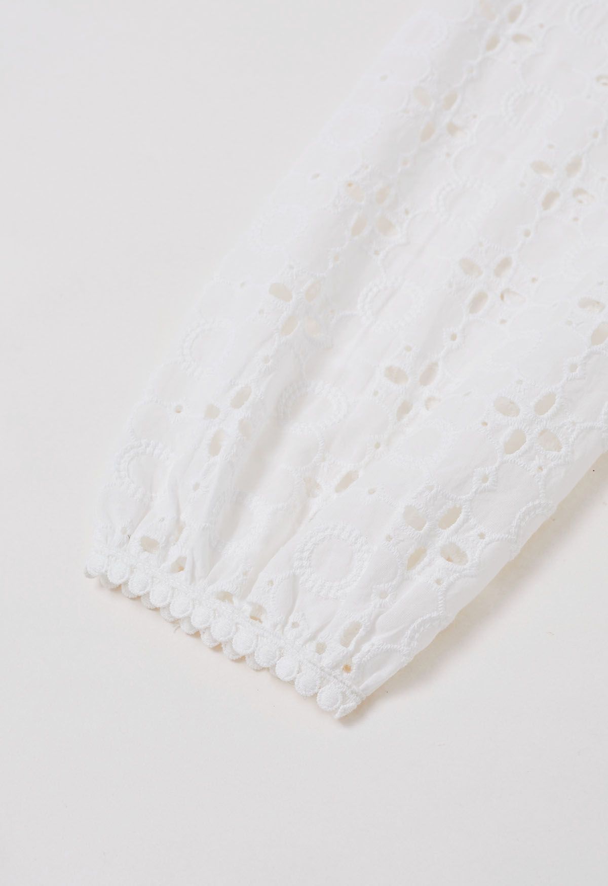 Intricate Petals Eyelet Embroidery Cotton Top in White