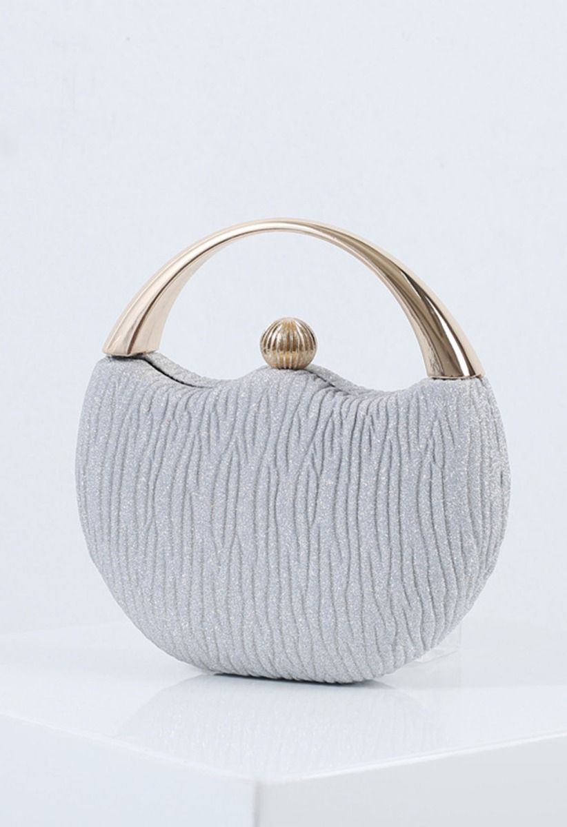 Elegance Round Handle PU Leather Clutch in Silver Retro Indie and Unique Fashion