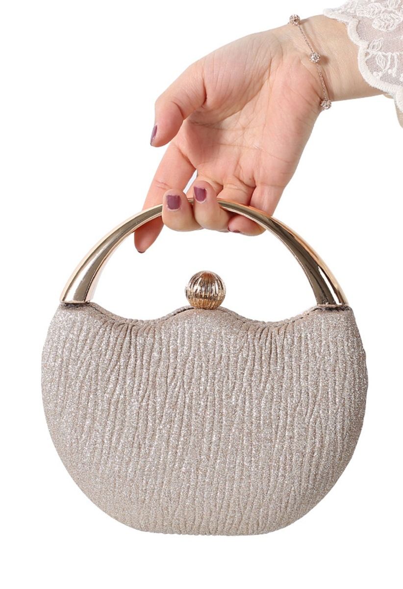 Elegance Round Handle PU Leather Clutch in Champagne