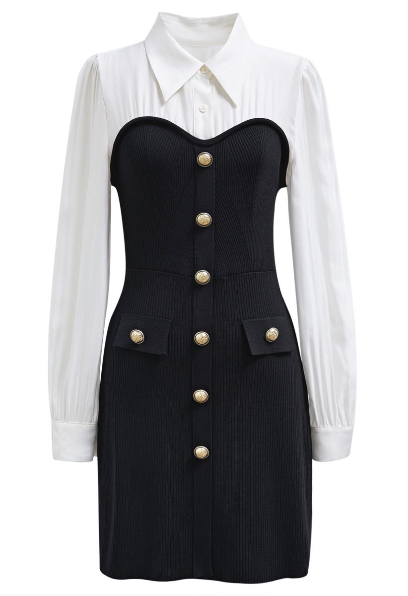 Subtle Button Bustier Spliced Knit Dress