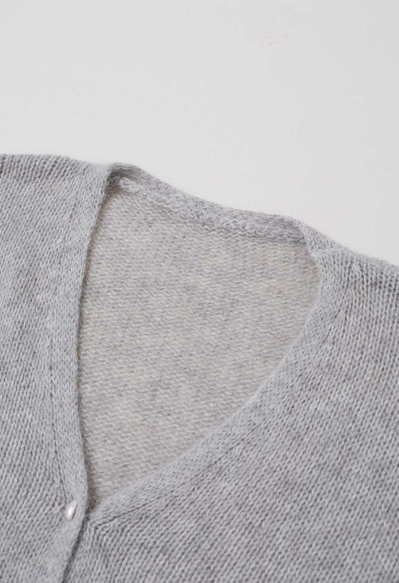 Solid Color Pearly Button Knit Cardigan in Grey