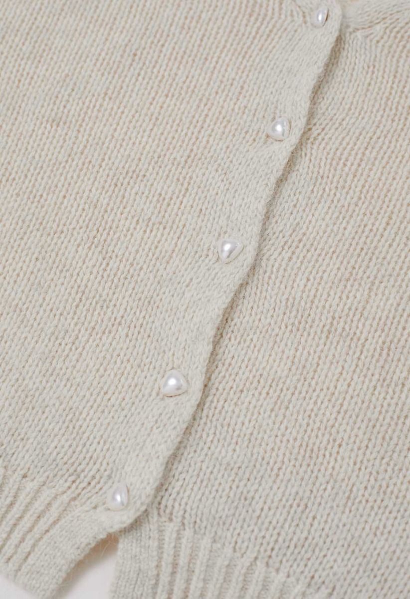 Solid Color Pearly Button Knit Cardigan in Oatmeal