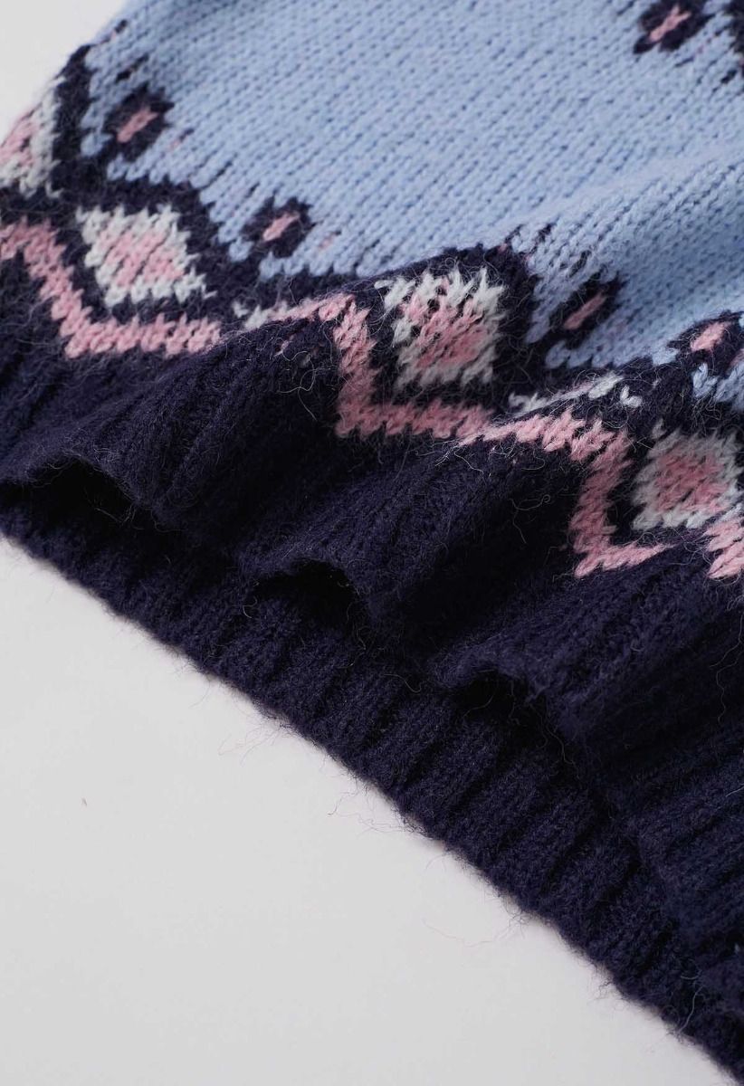 Nordic Charm Fair Isle Knit Sweater in Blue