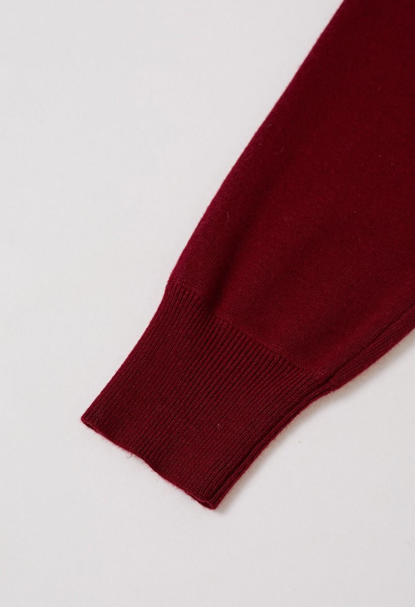 Minimalist Open-Front Ribbed Edge Knit Cardigan in Red