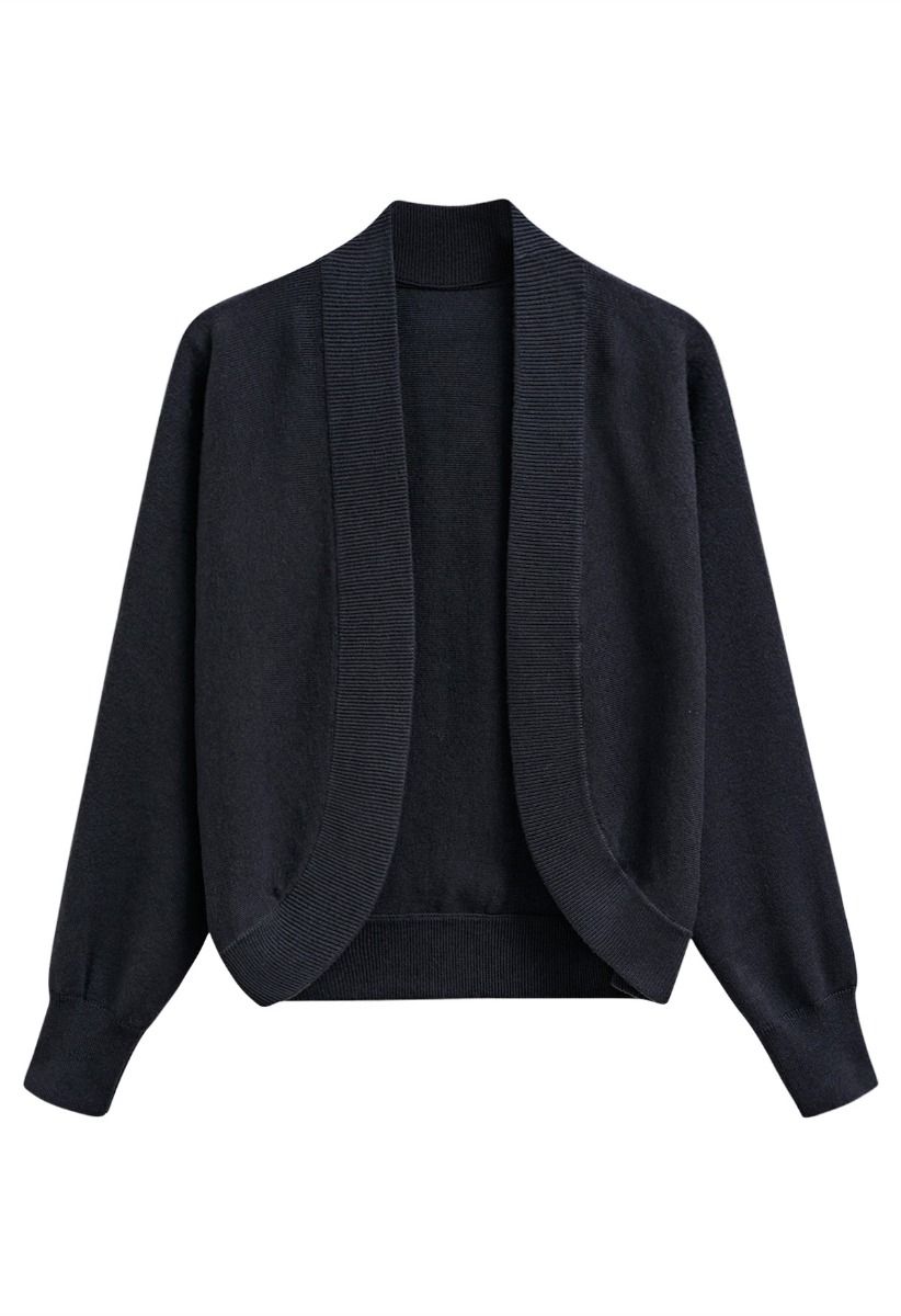 Minimalist Open-Front Ribbed Edge Knit Cardigan in Smoke