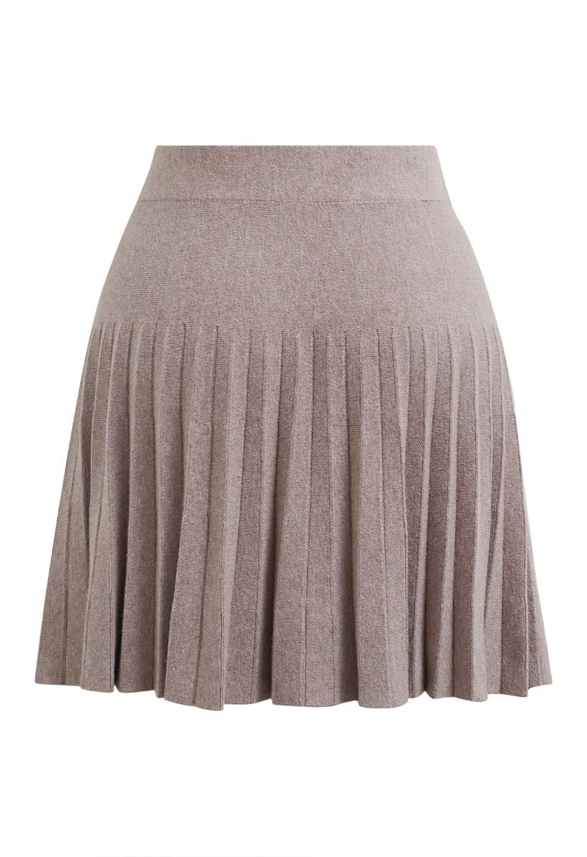 Decorative Pocket Pleated Knit Mini Skirt in Sand