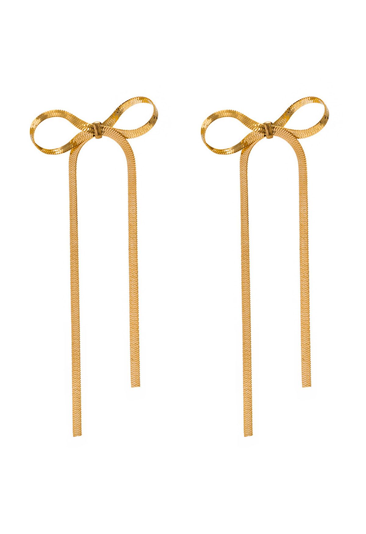 Ribbon Bowknot Dangle Earrings in Gold