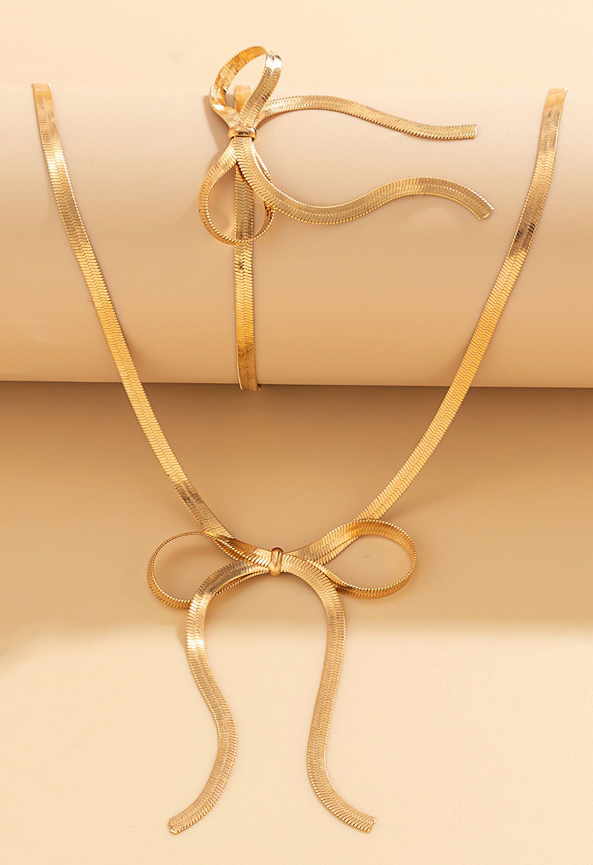 Bowknot Clavicle Chain and Bracelet Set in Gold