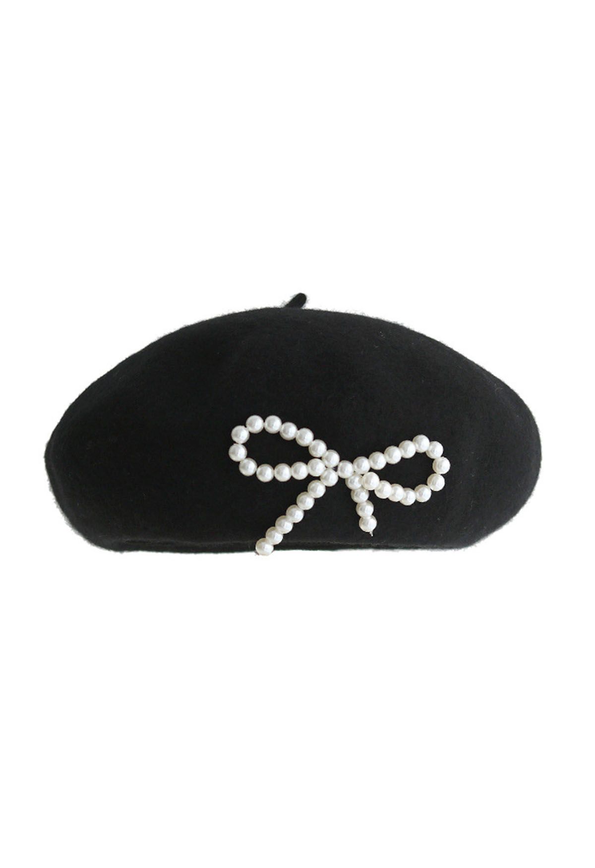 Pearl Bowknot Wool-Blend Beret