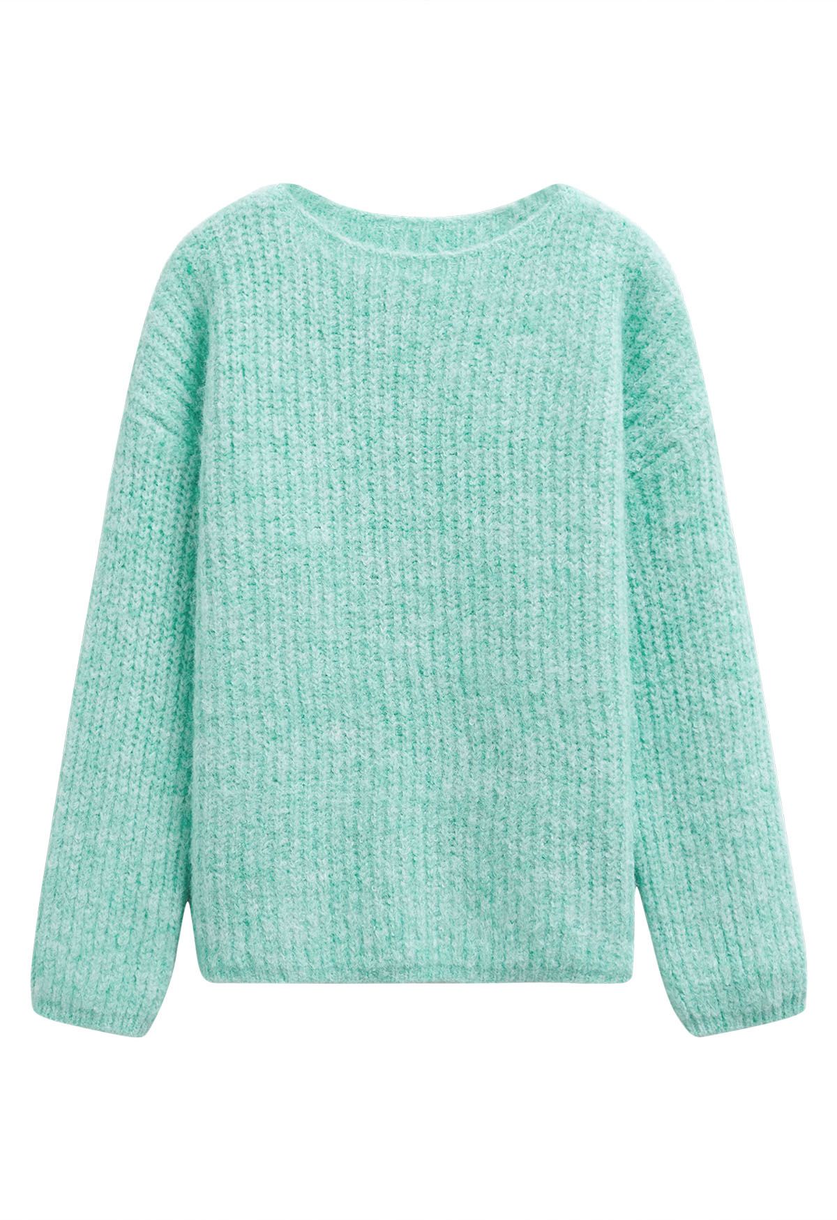 Solid Color Rib Knit Sweater in Mint Retro Indie and Unique Fashion